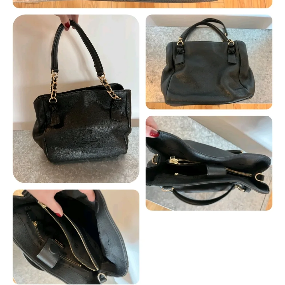 Tory Burch Harper Black Pebbled Leather Satchel Purse Bag EUC. - Picture 8 of 8